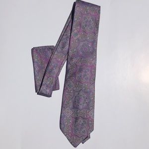 Venturi Uomo Purple Paisley Tie Pocket Square NWT